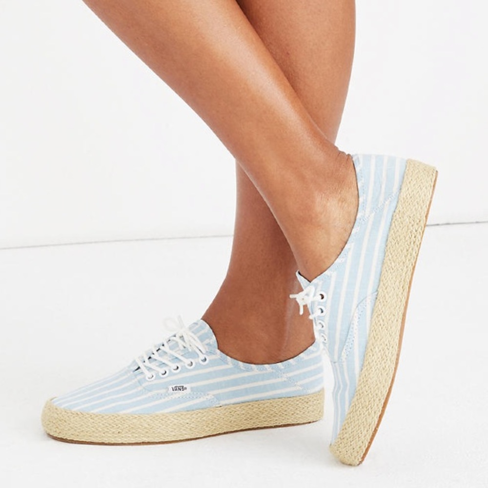 Vans Light Blue and White Striped Sneakers